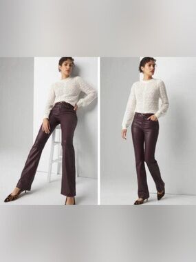 White House Black Market High-Rise Skinny Coated Jeans in Black Cherry EUC Sz 14